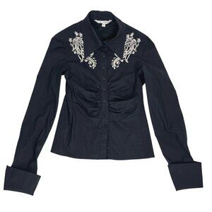 Max Studio Black Embroidered Fitted Blouse French Cuff Sz. S